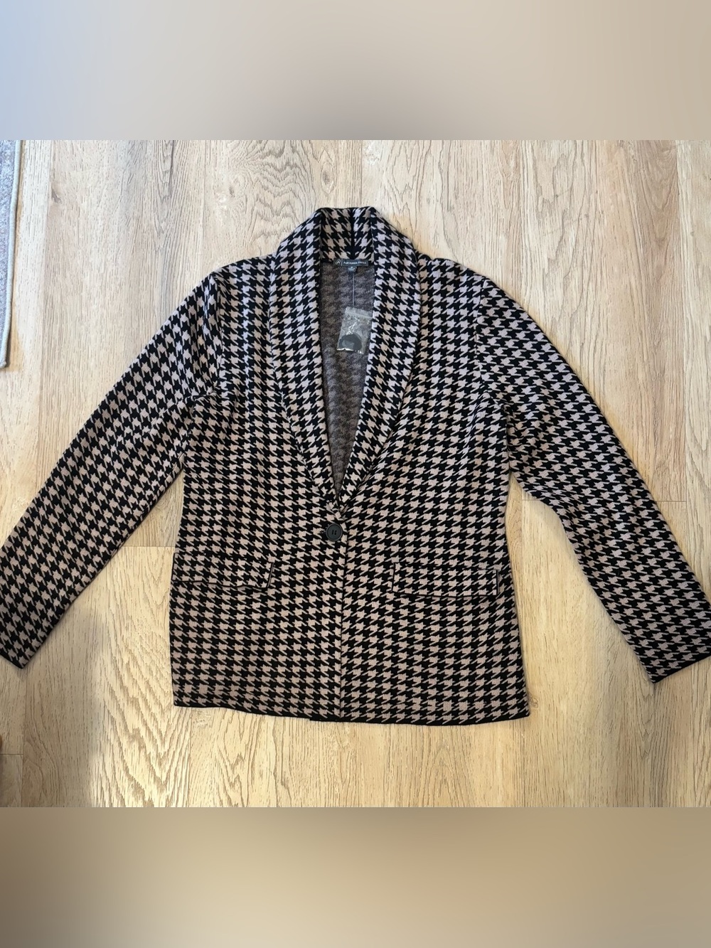 Adrianna Papell Black & Cream Houndstooth Knit Blazer Jacket